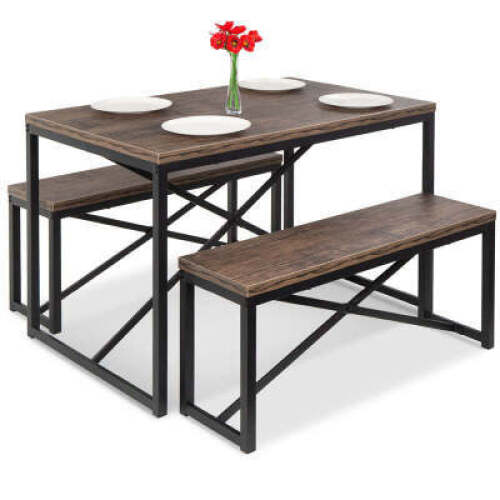 3- Piece Bench Style Dining Furniture Set w/ 2 Benches, Tables- 45.5in