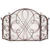 3-Panel Wrought Iron Metal Fireplace Screen Cover w/ Scroll Design - 55x33in