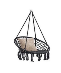 Cotton Macrame Hammock Hanging Chair Swing, Handwoven w/ Backrest, Black