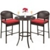 3-Piece Outdoor Wicker Bistro Bar Height Set&nbsp;w/ Barstools, Steel Frame