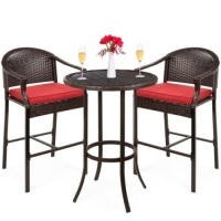3-Piece Outdoor Wicker Bistro Bar Height Set&nbsp;w/ Barstools, Steel Frame