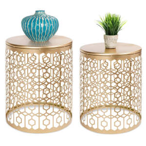 Set of 2 Decorative Round Side Accent Table Nightstands w/ Nesting Design 