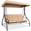 3-Seat Outdoor Canopy Swing Glider Furniture w/ Converting Flatbed Backrest