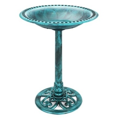 Vintage Outdoor Garden Bird Bath w/ Fleur-de-Lis Accents, Green