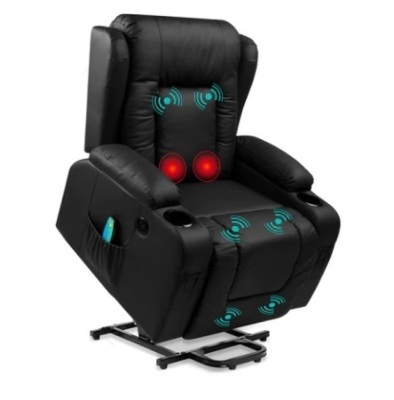 Electric Power Lift Recliner Massage Chair w/ Heat, USB Port & Cupholders, Black