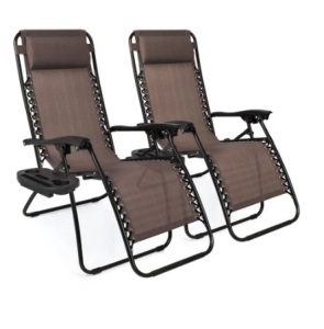 Set of 2 Adjustable Zero Gravity Patio Chair Recliners w/ Cup Holders, Brown