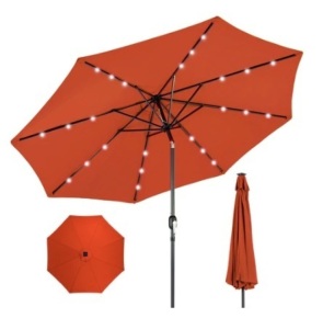 Solar LED Lighted Patio Umbrella w/ Tilt Adjustment, UV-Resistance, 10ft, Rust