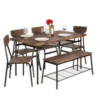 6-Piece Modern Dining Set w/ Storage Racks, Table, Bench, 4 Chairs,&nbsp;55in