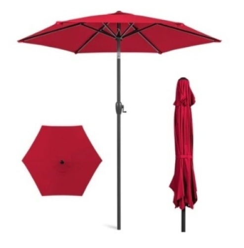 Outdoor Market Patio Umbrella w/ Push Button Tilt, Crank Lift,&nbsp;7.5ft, Red