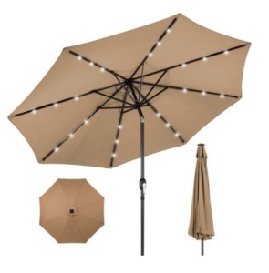 Solar LED Lighted Patio Umbrella w/ Tilt Adjustment, UV-Resistance,10ft, Tan