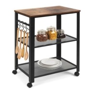 3-Tier Microwave Cart Rolling Utility Serving Cart w/ 2 Shelves &&nbsp;4 Hooks