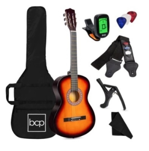 Beginner Acoustic Guitar Set w/ Case, Strap, Digital Tuner &&nbsp;Strings,&nbsp;38in, Sunburst