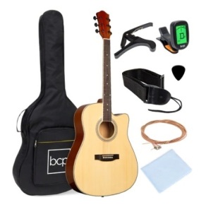 Full Size Beginner Acoustic Guitar Set with Case, Strap & Capo, 41in, Natural