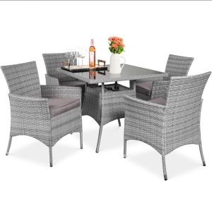 5-Piece Wicker Patio Dining Table Set w/ 4 Chairs 