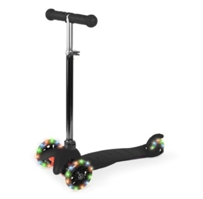 Kids Mini Kick Scooter Toy w/ Colorful Light-Up Wheels, Adjustable T-Bar, Black