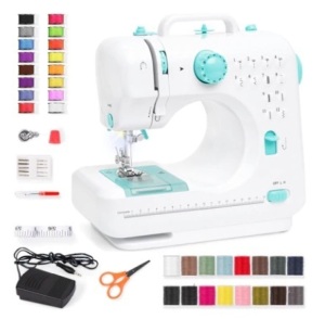 6V Portable Foot Pedal Sewing Machine w/ 12 Stitch Patterns, Teal