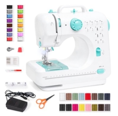 6V Portable Foot Pedal Sewing Machine w/ 12 Stitch Patterns, Teal