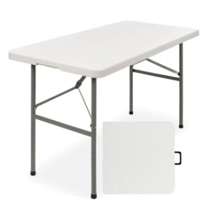 4ft Portable Folding Plastic Dining Table w/ Handle, Lock, White