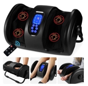 Reflexology Shiatsu Foot Massager w/ High-Intensity Rollers, Remote Control, Satin Black