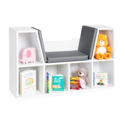 6-Cubbie Kids Bookcase Furniture Accent w/ Cushioned Reading Nook, White