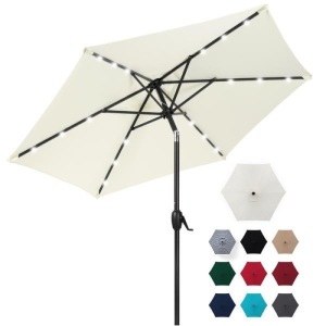 7.5ft Outdoor Solar Patio Umbrella w/ Push Button Tilt, Crank Lift - White. Appears New