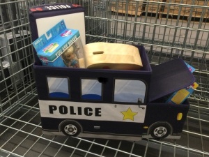 Police toy box with toys appears new