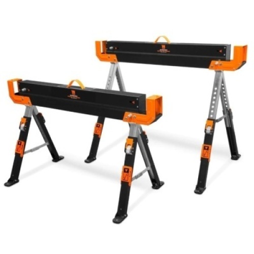 1300-Pound Capacity Height Adjustable Folding Steel Saw Horse with 2x4 Support Arms, Two Pack