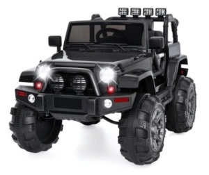 12V Kids Ride-On Truck Car Toy w/ 3 Speeds, LED, Remote & Bluetooth, Black