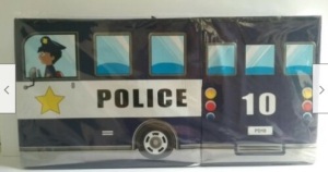 NEW ~ KIDS BLUE POLICE BUS TOY BOX W/PADDED LID~OTTOMAN STORAGE CHILDRENS ROOM,NEW