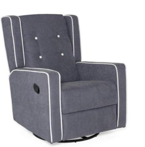 Mid-Century Modern Polyester Upholstered Swivel Recliner Rocking Chair. Appears New