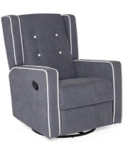 Mid-Century Modern Polyester Upholstered Swivel Recliner Rocking Chair. Appears New