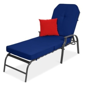 Outdoor Chaise Lounge Recliner Chair Furniture w/ 2 Cushions, Navy Blue