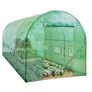 Walk-In Greenhouse Tunnel Tent w/ Roll-Up Windows, Zippered Door, 15x7x7ft, Green
