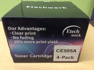 Compatible 4-Pack Black 05A CE505A Toner Cartridge by Etech Work for HP LaserJet p2030/p2033/p2034/p2035/p2036/p2037/2050/2053/2054/2055/2056/2057 - NEW 