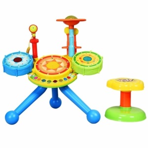 Kids Electric Jazz Drum Set With Stool Microphone & Led Light