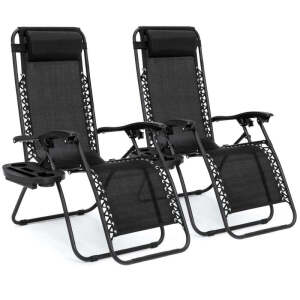 Set of 2 Adjustable Zero Gravity Patio Chair Recliner w/ Cup Holders 