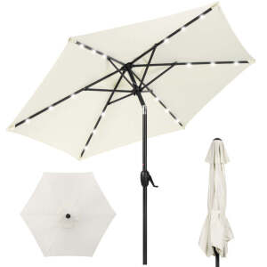 Outdoor Solar Patio Umbrella w/ Push Button Tilt, Crank Lift - 7.5ft 