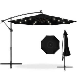 Solar LED Offset Hanging Patio Umbrella w/ Crank Tilt Adjustment - 10ft 