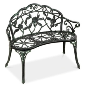 Steel Garden Bench Outdoor Patio Furniture w/ Floral Rose Accent, 39in, Black