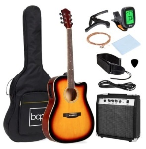 Beginner Acoustic Electric Cutaway Guitar Set w/ Case & Strap, 41in, Sunburst
