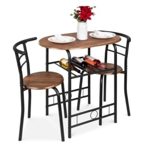 3-Piece Wooden Table & Chairs Dining Set w/ Lower Storage Shelf, Black/Brown