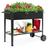 Elevated Metal Garden Bed for Backyard w/ Wheels, Shelf