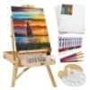 Portable Wooden French Easel w/ 32pc Beginners Kit, Natural
