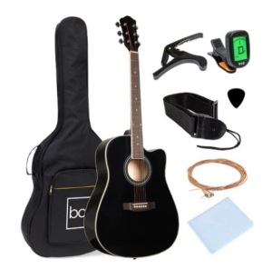 Full Size Beginner Acoustic Guitar Set with Case, Strap & Capo, 41in, Black