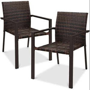 2 Pcs Stackable Outdoor Wicker Dining Chairs All-Weather Firepit Armchair, Brown