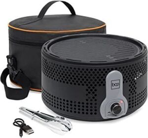 16in Portable Electric Tabletop Charcoal BBQ Grill for Indoor and Outdoor Cooking w/Travel Bag