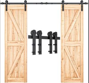 SMARTSTANDARD 8FT Heavy Duty Double Door Sliding Barn Door Hardware Kit,Smoothly