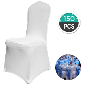 150 Pcs White Chair Covers Polyester Spandex Slipcovers. Appear New