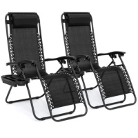 Set of 2 Adjustable Zero Gravity Patio Chair Recliners w/ Cup Holders&nbsp;
