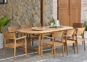 Amazonia Coventry 9-Piece Oval Patio Dining Set Certified Teak | Ideal for Outdoors, Light Brown. Appears New. $2,549 Retail Value